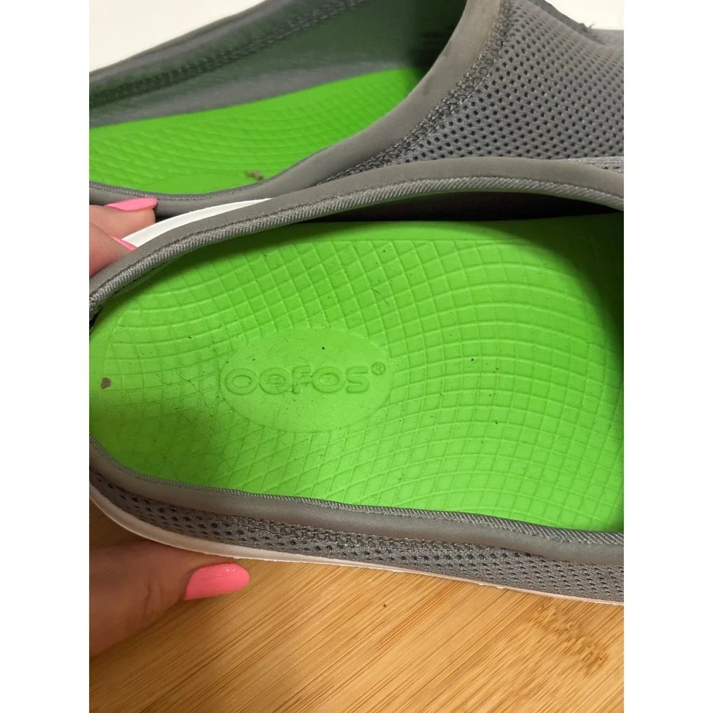 OOFOS OOmg Mesh Low Clog Mens Grey White Recovery Slip On Shoes